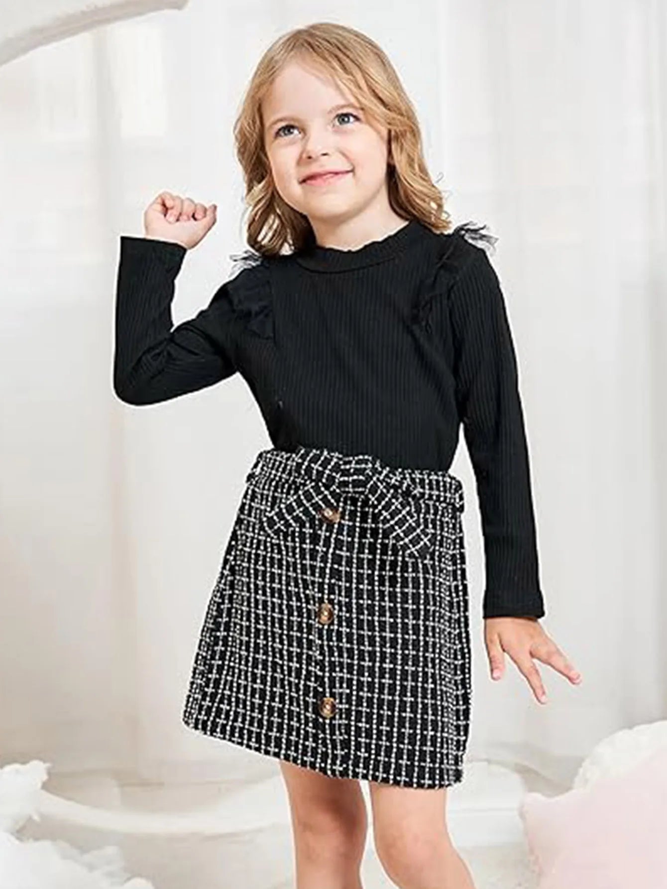 Long Sleeve Ribbed Girls Sweatshirt And Skirt.