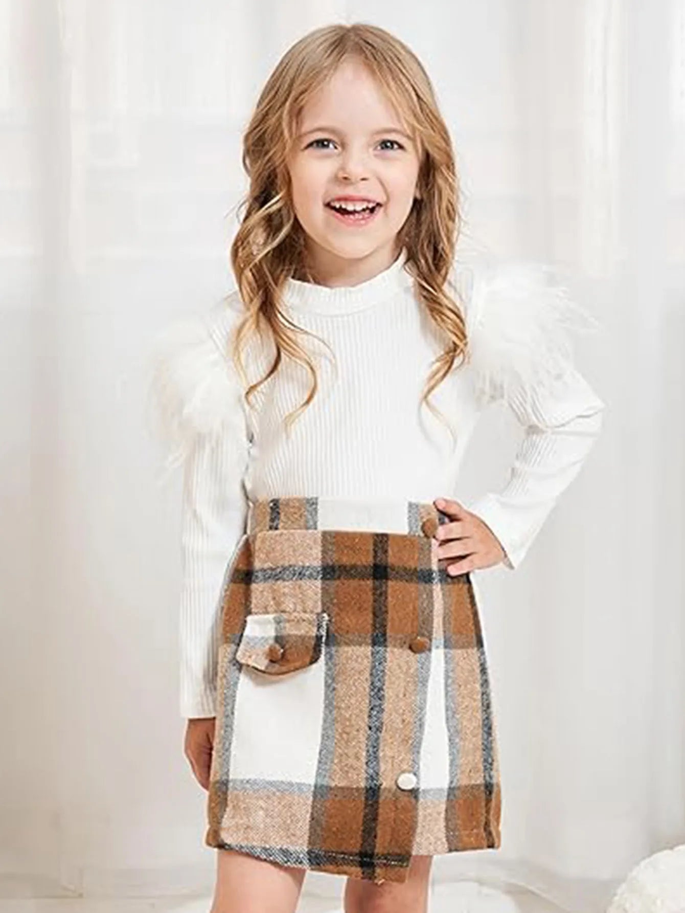 Long Sleeve Ribbed Girls Sweatshirt And Skirt.