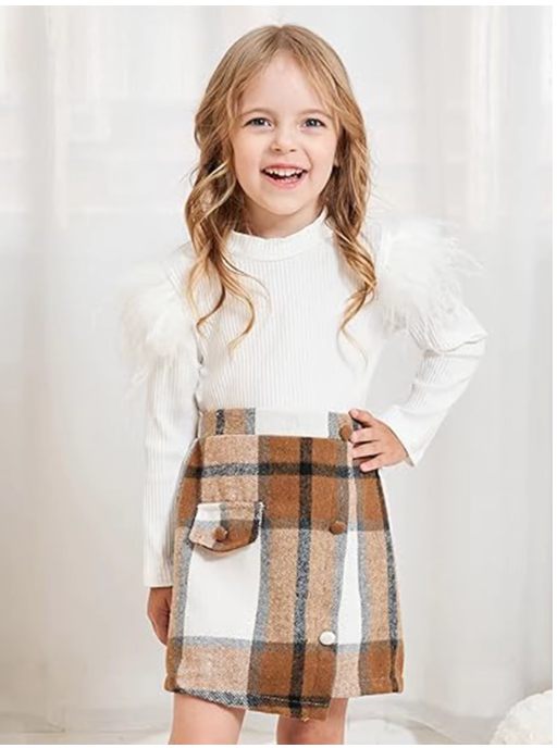Long Sleeve Ribbed Girls Sweatshirt And Skirt.