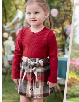 Long Sleeve Ribbed Girls Sweatshirt And Skirt.