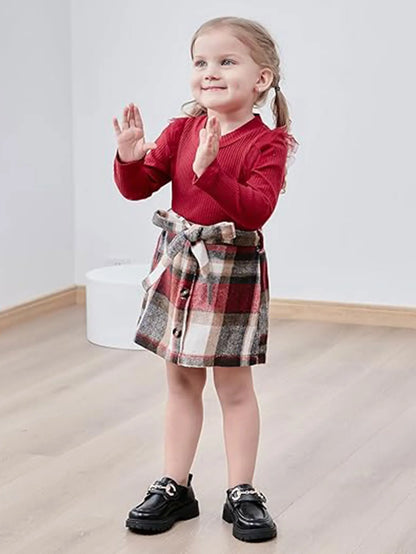 Long Sleeve Ribbed Girls Sweatshirt And Skirt.