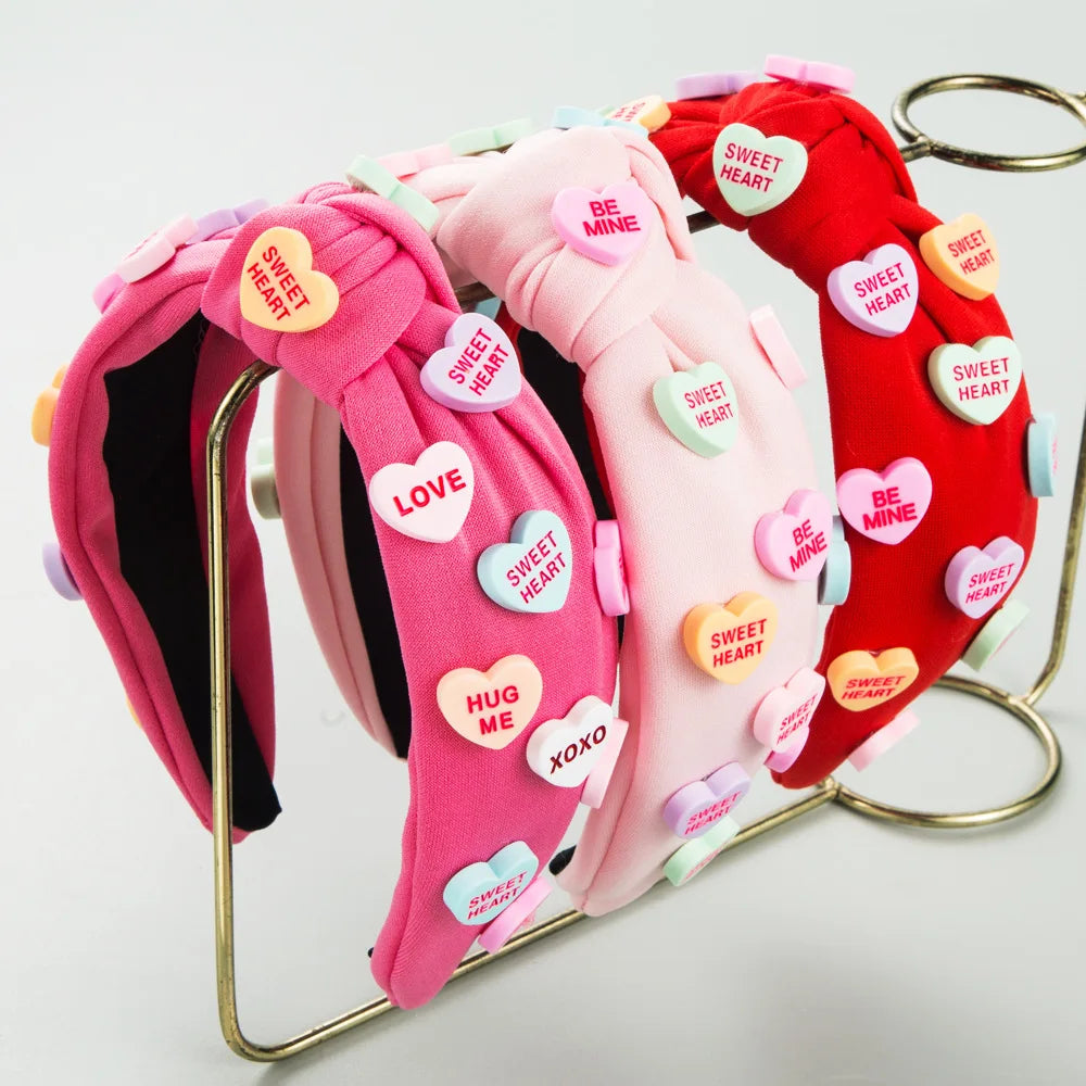 Valentine Candy Heart Knotted Headband.