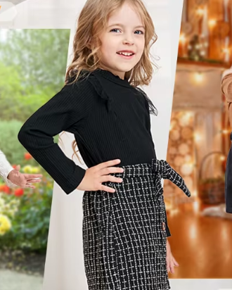Long Sleeve Ribbed Girls Sweatshirt And Skirt.